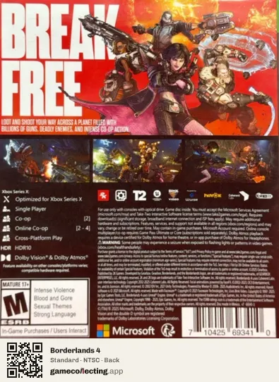 Borderlands 4 Xbox Series X, NTSC box back