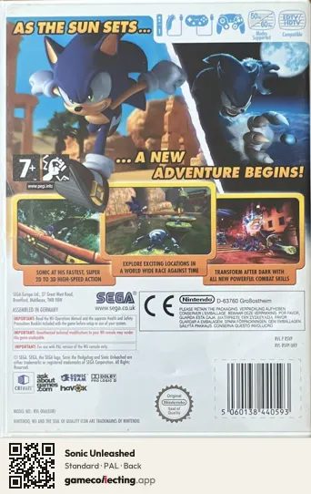 Sonic Unleashed Nintendo Wii, PAL box back