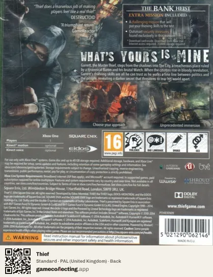 Thief Xbox One, United Kingdom box back