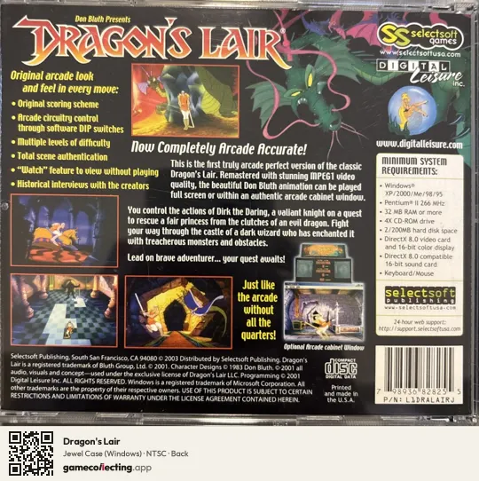 Dragon's Lair Computer, NTSC box back