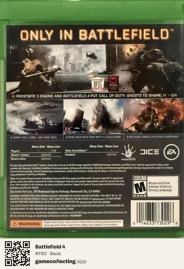Battlefield 4 Xbox One, NTSC box back
