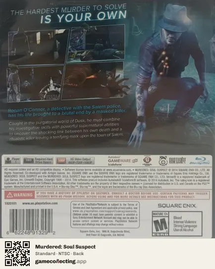 Murdered: Soul Suspect PlayStation 3, NTSC box back