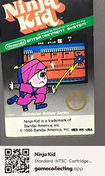 Ninja Kid Nintendo Entertainment System, NTSC cartridge label