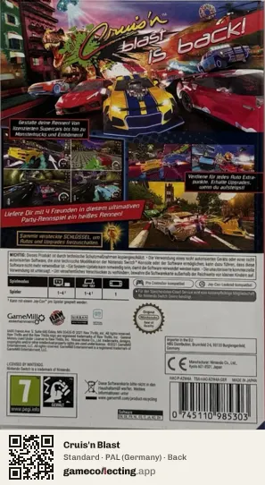 Cruis'n Blast Nintendo Switch, Germany box back