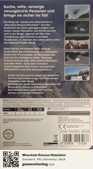 Mountain Rescue Simulator Nintendo Switch, Germany box back