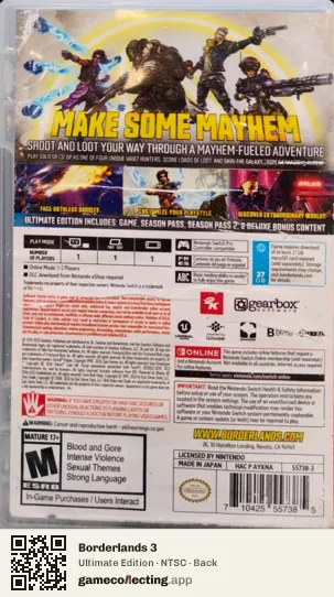 Borderlands 3 Nintendo Switch, NTSC box back