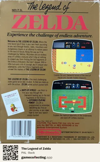 The Legend of Zelda Nintendo Entertainment System, PAL box back