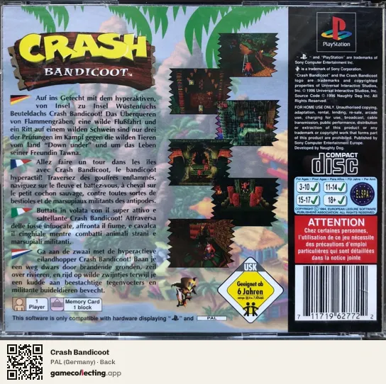 Crash Bandicoot PlayStation, Germany box back
