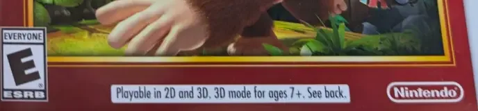 Donkey Kong Country Returns 3D, the ESRB box on its front