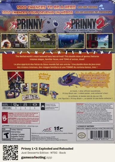 Prinny 1•2: Exploded and Reloaded Nintendo Switch, NTSC box back