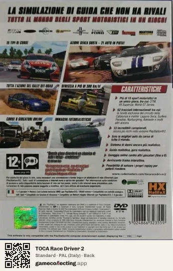 TOCA Race Driver 2 PlayStation 2, Italy box back