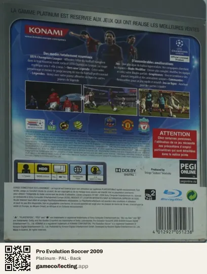 Pro Evolution Soccer 2009 PlayStation 3, PAL box back