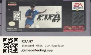 FIFA 97 Super Nintendo Entertainment System, NTSC cartridge label
