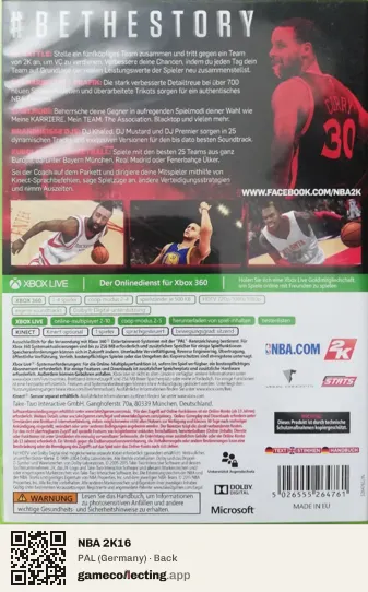 NBA 2K16 Xbox 360, Germany box back