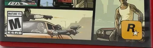 Grand Theft Auto: San Andreas, the ESRB box on its front