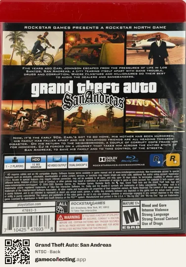 Grand Theft Auto: San Andreas PlayStation 3, NTSC box back