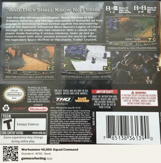 Warhammer 40,000: Squad Command Nintendo DS, NTSC box back