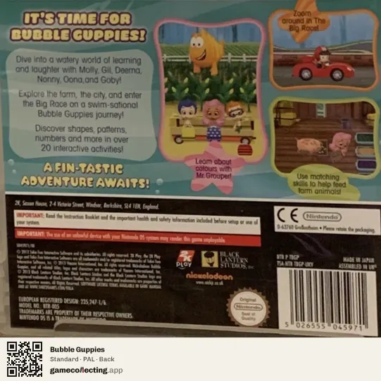 Bubble Guppies Nintendo DS, PAL box back
