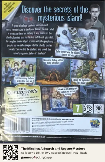 The Missing: A Search and Rescue Mystery Computer, PAL box back