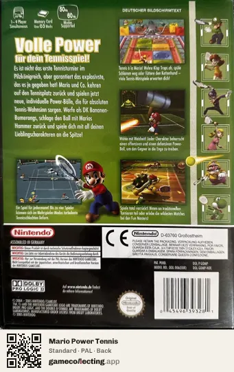 Mario Power Tennis Nintendo GameCube, PAL box back