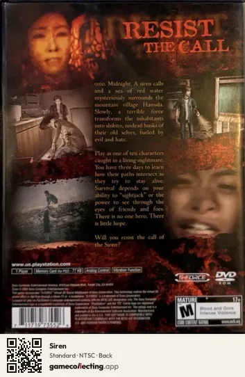 Siren PlayStation 2, NTSC box back