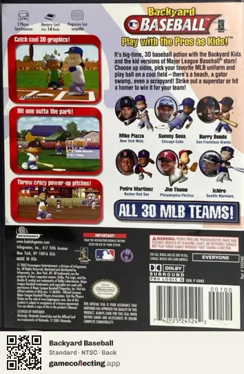 Backyard Baseball Nintendo GameCube, NTSC box back
