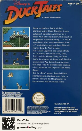 DuckTales Nintendo Entertainment System, Germany box back
