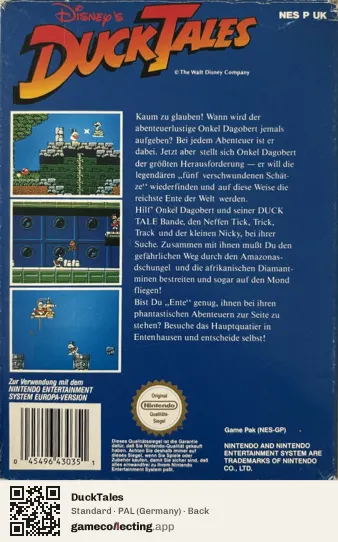 DuckTales Nintendo Entertainment System, Germany box back