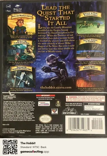 The Hobbit Nintendo GameCube, NTSC box back