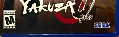 Yakuza 0, the ESRB box on its front