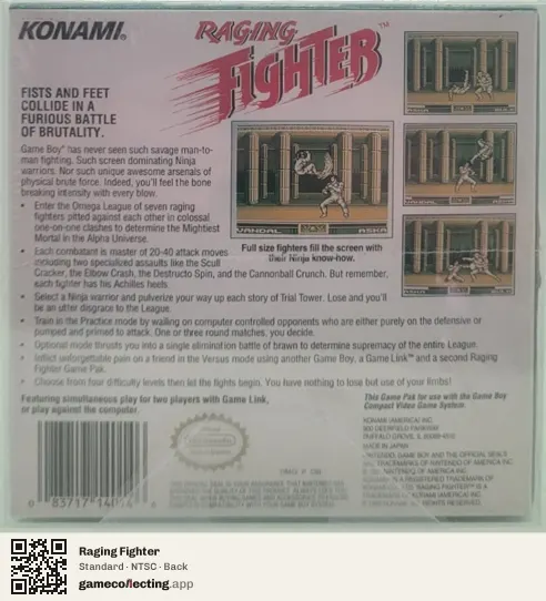 Raging Fighter Game Boy, NTSC box back