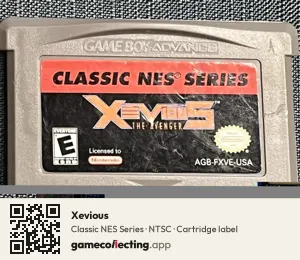 Xevious Game Boy Advance, NTSC cartridge label