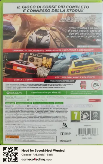 Need for Speed: Most Wanted Xbox 360, Italy box back