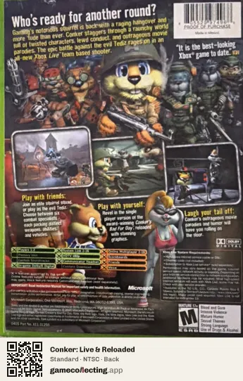 Conker: Live & Reloaded Xbox, NTSC box back