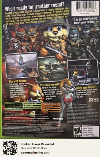 Conker: Live & Reloaded Xbox, NTSC box back