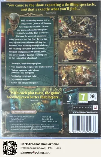 Dark Arcana: The Carnival Computer, PAL box back