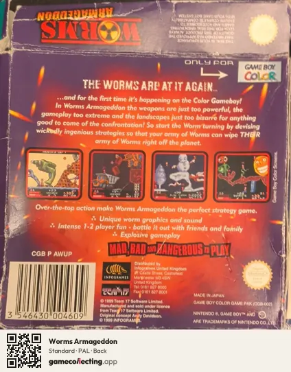 Worms Armageddon Game Boy Color, PAL box back