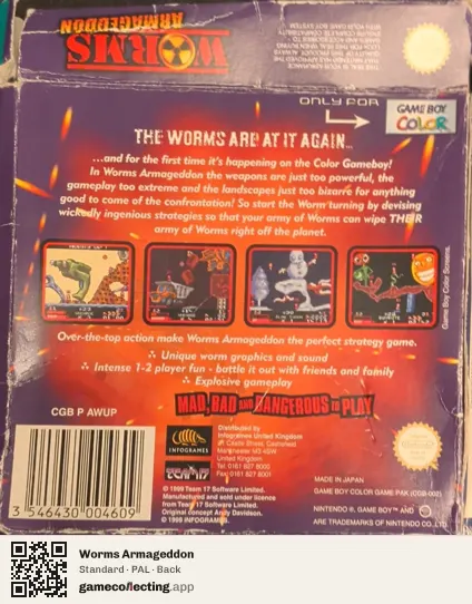 Worms Armageddon Game Boy Color, PAL box back