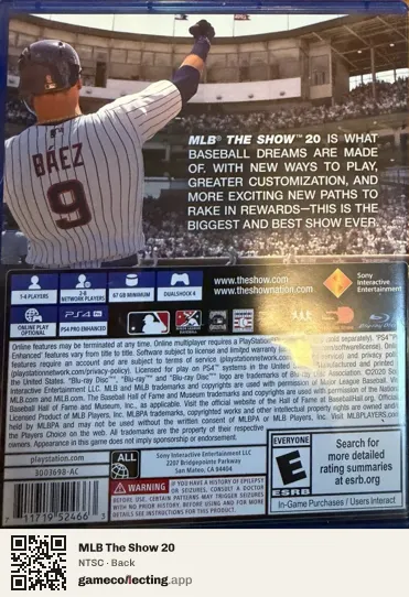 MLB The Show 20 PlayStation 4, NTSC box back