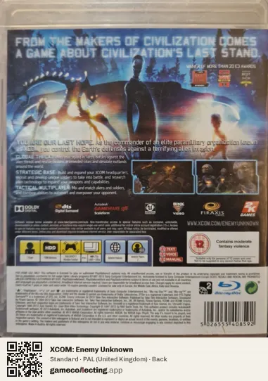 XCOM: Enemy Unknown PlayStation 3, United Kingdom box back