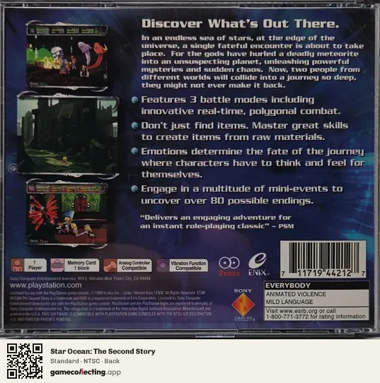 Star Ocean: The Second Story PlayStation, NTSC box back