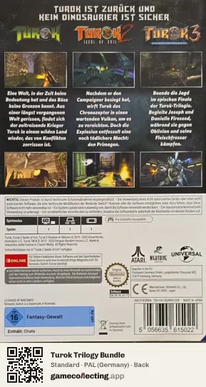 Turok Trilogy Bundle Nintendo Switch, Germany box back