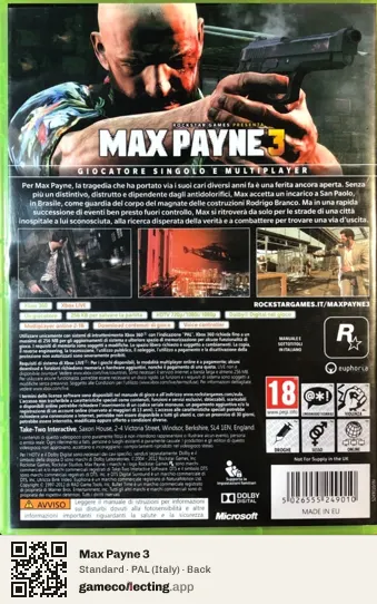 Max Payne 3 Xbox 360, Italy box back