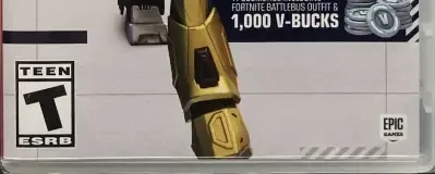 Fortnite, the ESRB box on its front