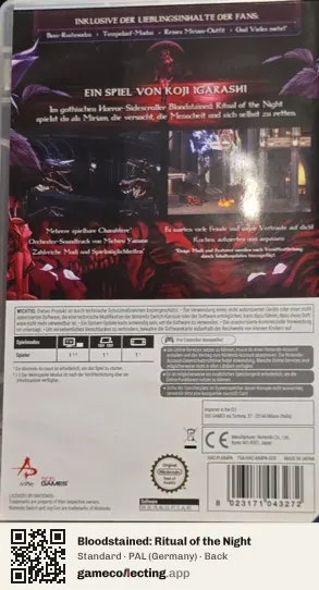 Bloodstained: Ritual of the Night Nintendo Switch, Germany box back