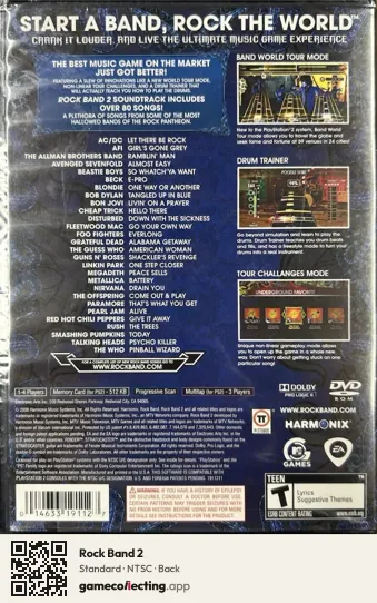 Rock Band 2 PlayStation 2, NTSC box back