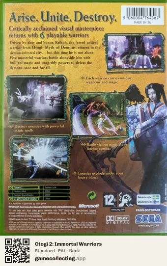 Otogi 2: Immortal Warriors Xbox, PAL box back