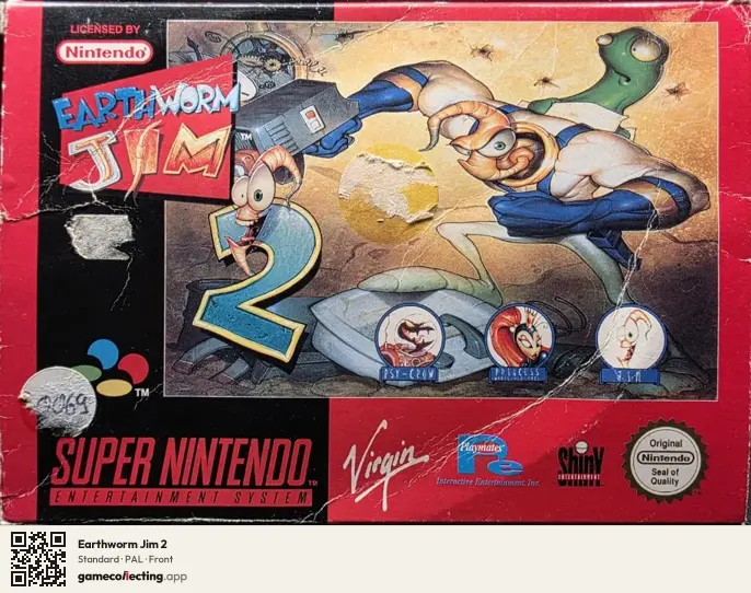 Earthworm Jim 2 Super Nintendo Entertainment System, PAL box front