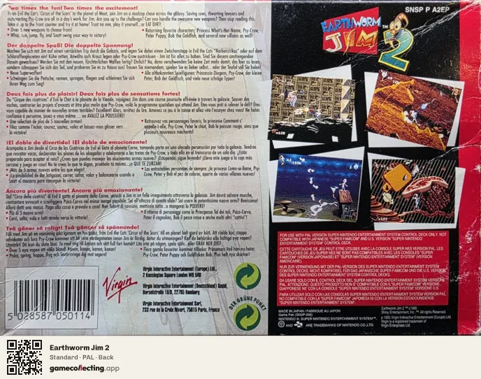 Earthworm Jim 2 Super Nintendo Entertainment System, PAL box back