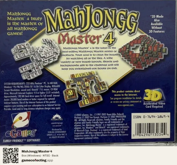 MahJongg Master 4 Computer, NTSC box back